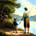 A man fishing with his son Royalty Free Stock Photo