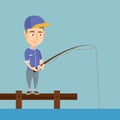 Man fishing on jetty vector illustration. Royalty Free Stock Photo