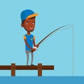 Man fishing on jetty vector illustration.