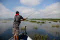 Man Fishing on Lake Large Mouth Bass