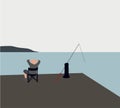 Man fishing on lake. Concept of patience, waiting, relaxation and healthy lifestyle in the nature. Vector illustration.