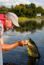 Man Fishing with Large Mouth Bass Royalty Free Stock Photo