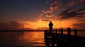 Man fishing off a pier Royalty Free Stock Photo