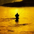 Man Fishing in River Early Morning Royalty Free Stock Photo