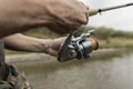 man fishing river. High quality photo Royalty Free Stock Photo