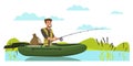 Man fishing in rubber boat vector illustration Royalty Free Stock Photo