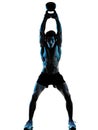 Man fitness Kettle Bell exercise shadow isolated white background silhouette