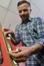 Man fitting new door lock Royalty Free Stock Photo