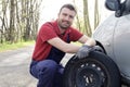 Man fixing a car problem Royalty Free Stock Photo