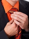 Man fixing his tie Royalty Free Stock Photo