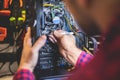Man fixing PC in professional workshop Royalty Free Stock Photo