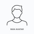 Man flat line icon. Vector outline illustration of adult person. Black thin linear pictogram for manager