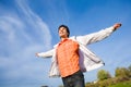 Man flies in sky Royalty Free Stock Photo