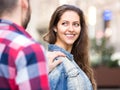 Man flirting with woman on street Royalty Free Stock Photo