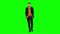 Man flirts, he smiles and builds his eyes. Green screen