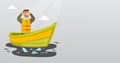 Man floating in a boat in polluted water. Royalty Free Stock Photo