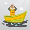 Man floating in a boat in polluted water. Royalty Free Stock Photo