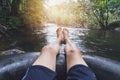 Man floating down a canal Royalty Free Stock Photo