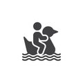Man floating inflatable swan on water vector icon