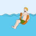 Man Floating on Swimming Pool Floatation Noodle