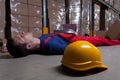 Man on the floor in factory Royalty Free Stock Photo