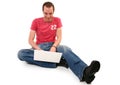 Man on Floor with Laptop Royalty Free Stock Photo