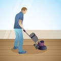 man with floor polishing machine. Vector illustration decorative design