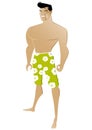 Man in flowered swim trunks Royalty Free Stock Photo