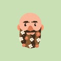 Man with flowers in his beard. Simple hand drawn vector