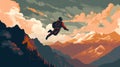 A man flying through the air while riding a snowboard. Generative AI image. Royalty Free Stock Photo