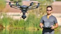 Man Flying A Camera Drone UAS (Wide-Screen & Large File) Royalty Free Stock Photo