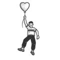 man flying in heart shaped balloon sketch vector