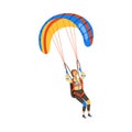 Man Flying Paraglider Descenting Using Parachute Vector Illustration