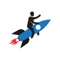 Man flying on the rocket. Successful development of business Royalty Free Stock Photo