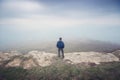 Man in fog in mountain Royalty Free Stock Photo