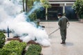 The man fogging to eliminate mosquito Royalty Free Stock Photo