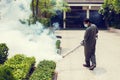 The man fogging to eliminate mosquito for prevent spread dengue fever Royalty Free Stock Photo