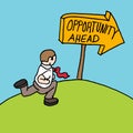 Man following opportunity ahead sign Royalty Free Stock Photo