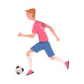 Man Footballer in Pink Jersey Playing Football Pass Ball Vector Illustration Royalty Free Stock Photo