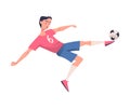 Man Footballer in Pink Jersey Playing Football Pass Ball Vector Illustration Royalty Free Stock Photo