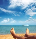 Man foots on beach Royalty Free Stock Photo