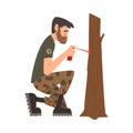 Man Forest Ranger Caring For Tree with Spray Bottle, National Park Service Employee Character Cartoon Style Vector