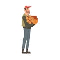 Man Forest Ranger Holding Bundle of Firewood, National Park Service Employee Character at Work Cartoon Style Vector