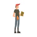 Man Forest Ranger Working in the Forest, National Park Service Employee Character at Work Cartoon Style Vector