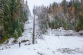 Man in the forest, Winter, landscape and high stairs. Finland Royalty Free Stock Photo