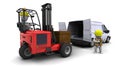 Man in forklift truck loading a van