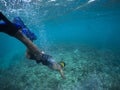 Man free diving  to under clear sea water Royalty Free Stock Photo