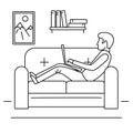 Man freelancer sofa concept background, outline style