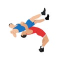 Man freestyle wrestling. Vector figures of athletes in red and blue uniforms