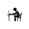 Man in front of the computer at the table. Office Worker icon Royalty Free Stock Photo